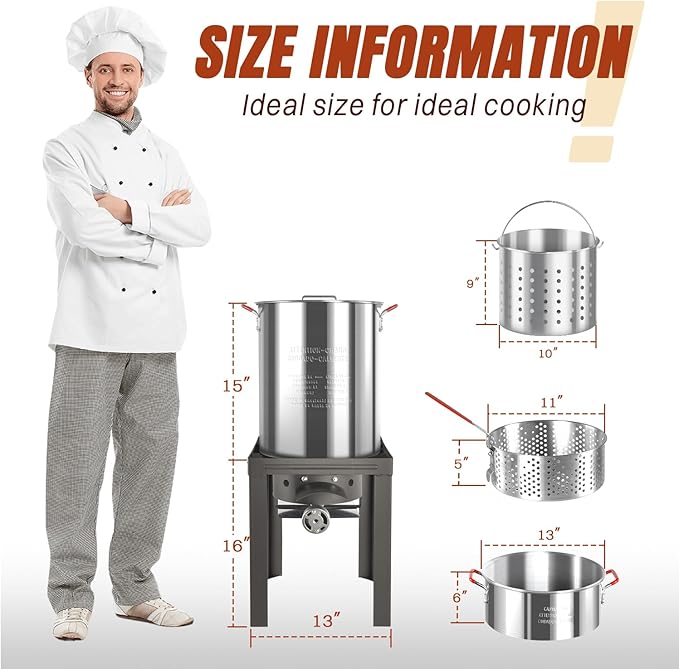 30QT Turkey Fryer & 10QT Fish Fryer Kit, Waterproof Cover & 12-inch Skimmer, 55,000BTU Propane Burner Stove, Aluminum Turkey Fryer Pot, Outdoor Deep Fryer, Crawfish Boiler with Basket