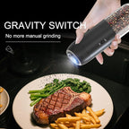 Electric Salt and Pepper Grinder Set – Rechargeable Gravity Automatic Pepper Mill Gift Set with LED Light & 6 Adjustable Coarseness