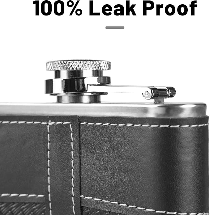 Hip Flasks for Men Leather Hip Flask Gift Set,Hip Flask 304 Stainless Steel Flask Set w/Funnel Shot Glasses Gift for Whiskey Rum Groomsman Best Man Usher Wedding-Leather Stripe Black-8oz