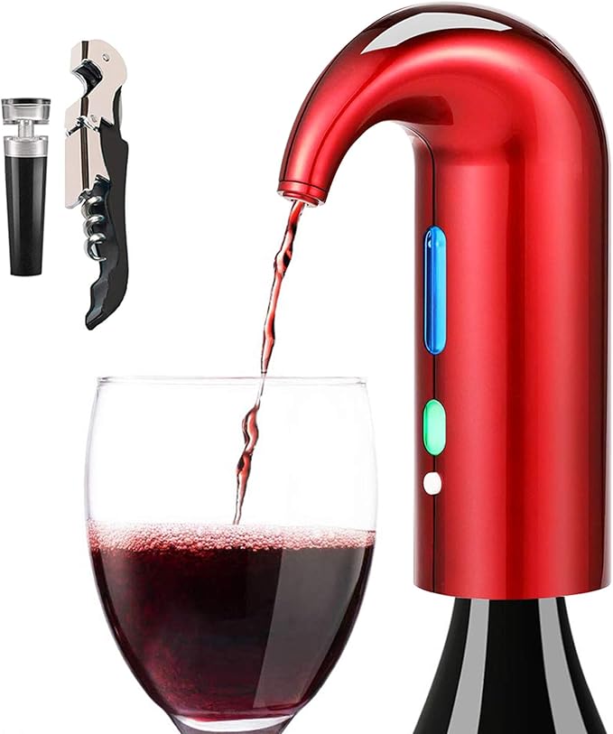 Wine Aerator Electric Wine Decanter – Easy One Touch Red & White Wine Accessories, Ideal for Beginners and Enthusiasts, Spout Pourer, Wine Preserver – Best Christmas Day Gifts for Dad (Lucky red)