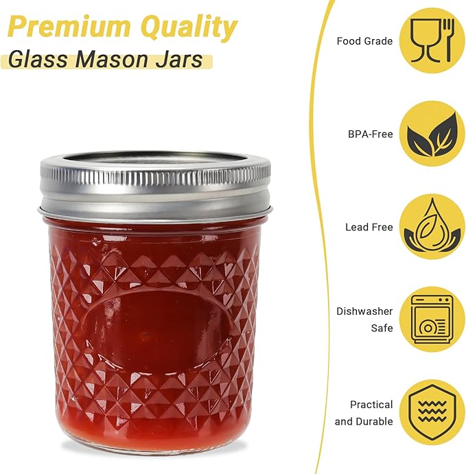6 oz Glass Mason Jars, 30 Pack Regular Mouth Glass Canning Jars with Silver Aluminum Lids and Bands, Airtight Jam Jars for Food Storage, Pickling, Fermenting, Honey, Jelly, DIY Candles Decor
