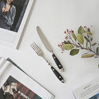 Silverware Set For 8 with Two Rivets, Vintage 40-Piece Everyday Flatware Set with Black Bakelite Handle, Stainless Steel Cutlery Set, Dishwasher Safe, Knives Spoons and Forks Set