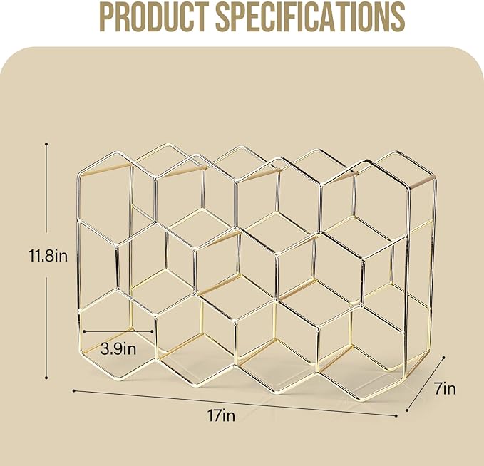 Countertop Wine Rack-14 Bottles Gold Wine Rack-No Assembly Required-3 Tier Tabletop Wine Bottle Holder for Cabinet