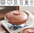 Unglazed Terracotta Ceramic Casserole Dish, Clay Pot, Earthen Pot Cookware with Lid for Dinner and Party, Stockpot for Rice Hot Pot, Stew, Bakeand Serve Oven Safe-Heat Resistant (1.3QT/1.4L)