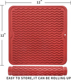 Silicone Dish Drying Mat for Multiple Usage,Easy clean,Eco-friendly,Heat-resistant Silicone Mat for Kitchen Counter or Sink,Refrigerator or Drawer liner Red M 12 inches x 12 inches