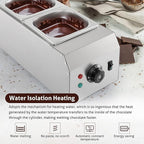 WICHEMI Chocolate Tempering Machine Chocolate Melter Chocolate Melting Pot 2 Tanks 9lbs Stainless Steel Chocolate Warmer Melting Machine Home Or Bakery Use