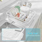 Dish Drying Rack - Space Saving Dish Rack with Drainboard,Single Layer with Utensil Holder - Large Capacity Countertop Organizer for Bowls, Cups, Dish Drainer White