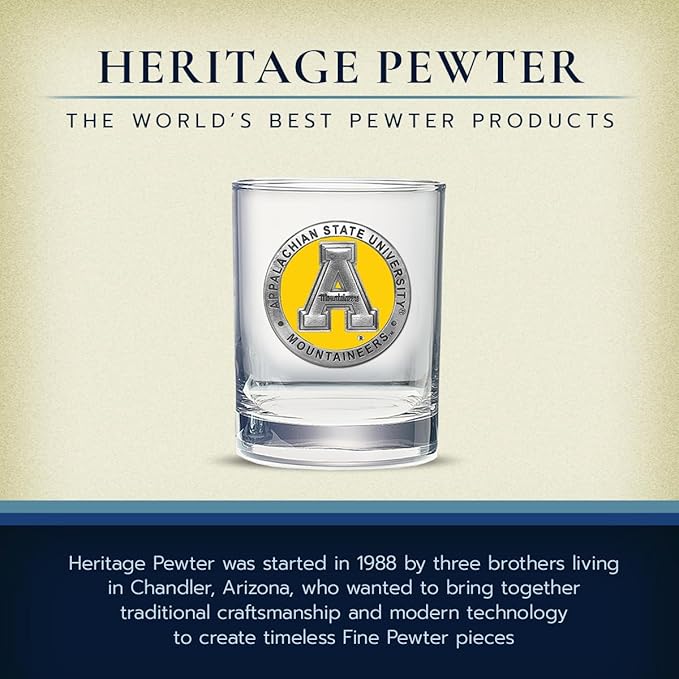 Heritage Pewter Appalachian State Double Old Fashion | Double Rocks Glass 14 OZ for Liquor | Expertly Crafted Pewter Glass