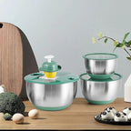 Mixing Bowls Set of 3 Stainless Steel Bowl with Lids Set, Nesting Bowls with Graters Airtight Lids for Cooking, Baking, Prepping(Green)