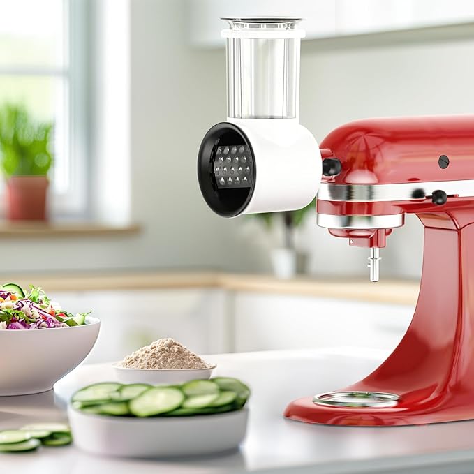 Cheese Grater Attachment for Kitchenaid Stand Mixer - with 5 Blades, Vegetable Shredder, Cheese Grater, Salad Maker, Food Slicers Chopper Grinding Powder