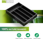 Bamboo Kitchen Drawer Organizer - silverware organizer - Cutlery Tray - Utensil Tray - drawer dividers and Utensil Holder with Wood Silverware Holder for Flatware Cutlery (5 Slots, Black)