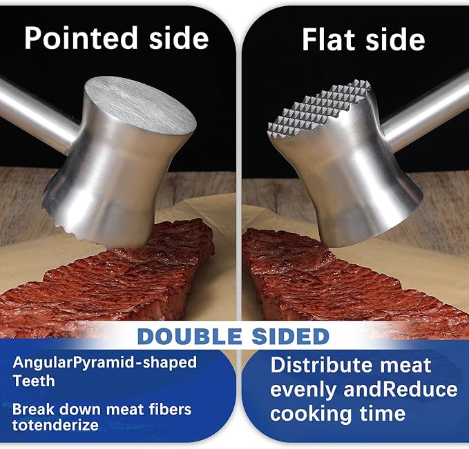 Meat Tenderizer Mallet Stainless Steel, Dual Side Meat Hammer Chicken Pounder, Heavy Duty Meat Beater for Steak and Beef, Meat Pounder Kitchen Cooking Mallet(1 PCS)