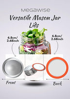 MegaWise Reusable Regular Mouth Canning Lids for Ball, Kerr Jars - Split-Type Metal Mason Jar Lids for Canning - Food Grade Material, 100% Fit & Airtight for Regular Mouth Jars, Silver/70 MM,10 Count