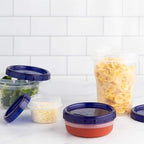 PLASTICPRO [8 oz 96 Pack] Twist Top Deli Containers Clear bottom With blue Top Twist on Lids Reusable, Stackable, Food Storage Freezer Container Pack of 96