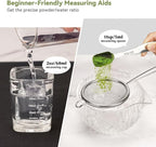 10-Pcs Matcha Whisk Set Kit, Whisk and Bowl with Spout & Measuring Spoon & Cup, Japanese Matcha Tea Making Tools, Transparent Textured Glass