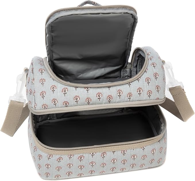Insulated Kids Dual Compartment Lunch Bags Tote for Girls Boys Toddler Lunch Boxes Pre-School Toddler Kindergarten Picnic Camp Food Cooler Thermal with Strap (Z Blue Floral)