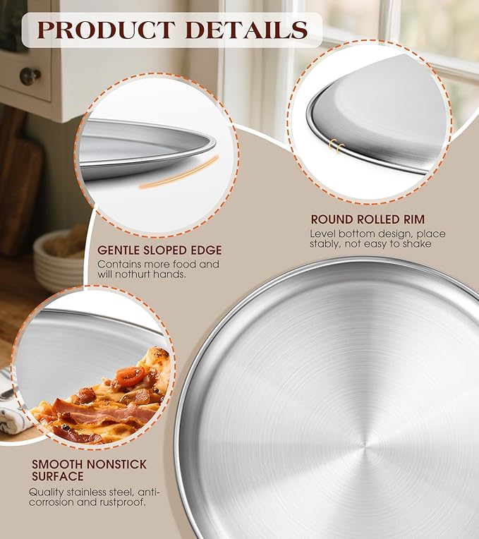 Stainless Steel Pizza Pan 16 inch, Pizza Pan for Oven, Steel Pizza Tray, Thick Round Pizza Plate Pizza Baking Sheet, Easy Clean & Dishwasher Safe, Set of 1
