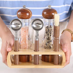 KKC HOME ACCENTS Wooden Salt and Pepper Grinder set with Spoons and Brush,Salt and Pepper Mill set,8 inch,Refillable Adjustable Coarseness Fine to Coarse