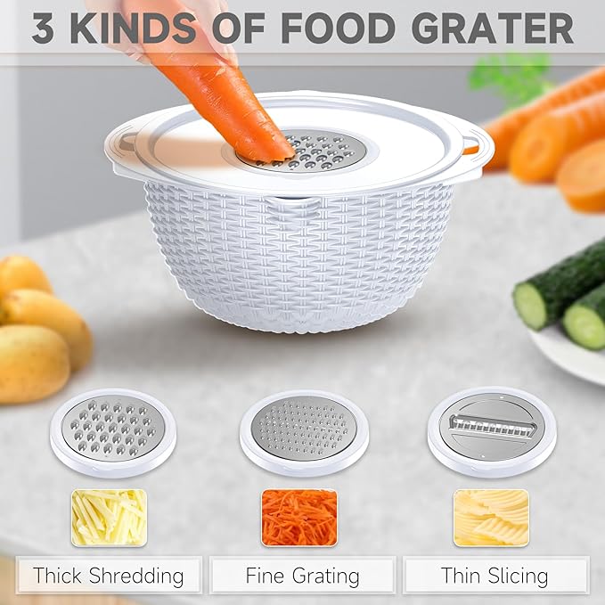 4-1 Colander with Bowl Set - Pasta Strainer - Colander for Kitchen - Strainers and Colanders Rice Strainer Fruit Cleaner Veggie Wash Sink Strainer Kitchen Essentials - White