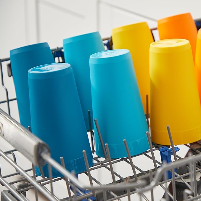 US Acrylic Newport 20 ounce Unbreakable Plastic Stackable Water Tumblers in 4 Sunrise Colors | Set of 12 Drinking Cups | Reusable, BPA-free, Made in the USA, Top-rack Dishwasher and Microwave Safe