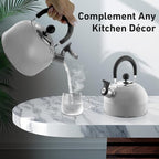 Lily's Home 2 Quart Whistling Tea Kettle, Stainless Steel Stovetop Kettle for Gas & Induction Tops, Classic Whistle Spout, Cool-Touch Handle for Safe Pouring - Perfect for Home, Kitchen, Dorm