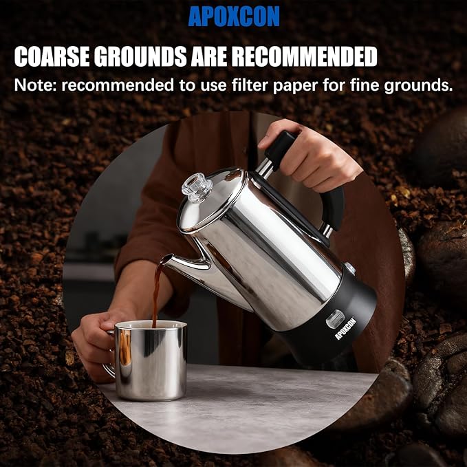 Electric Coffee Percolator Stainless Steel Coffee Maker with Clear Brew Progress Tough Glass Knob and On/OFF Switch Classic Coffee Pot with Keep Warm & Cordless Serve No Aluminum (12 Cup)