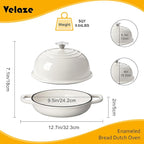 Velaze Enameled Cast Iron Dutch Oven for Bread Baking,5 QT Round Bread Oven Pot with Dome Lid for Sourdough, Roasting,Braising(White)
