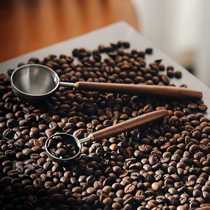 Coffee Spoon - Vintage Walnut Wood Handle, Stainless Steel Coffee Scoop ，Stainless Steel Tea Scoopand Seasoning Spoons (1, Rose Gold, 5g Capacity)