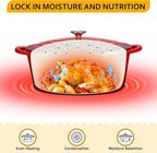 Velaze 7.5 QT Enameled Oval Dutch Oven Pot with Lid, Cast Iron Dutch Oven with Dual Handles for Bread Baking, Cooking, Frying, Non-stick Enamel Coated Cookware (RED)