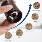 Vzaahu Salt and Pepper Grinder Set Brown, Refillable Small Shakers, Adjustable Coarseness, Ceramic Burr, Peppermill, Kitchen Cooking