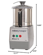 Robot Coupe BLIXER 4 Blixer Vertical Commercial High Speed Blender/Mixer, 4.5-Quart Stainless Steel Batch Bowl, 1 Speed, Stainless Steel, 120 Vol, 1-1/2 hp
