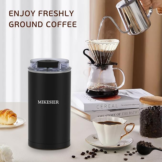 Coffee Grinder, Coffee Bean Grinder Electric, Herb/Spice/Nut Electric Grinder with 304 Stainless Steel Blade One Touch Operation for Kitchen or Home Use, Black
