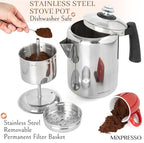 Mixpresso Stainless Steel Coffee Percolator Stovetop, 37oz Classic Percolator Coffee Pot, Great For Camping Pot, 5-8 Cup Stove Top Espresso Maker, Cool-Touch Handle