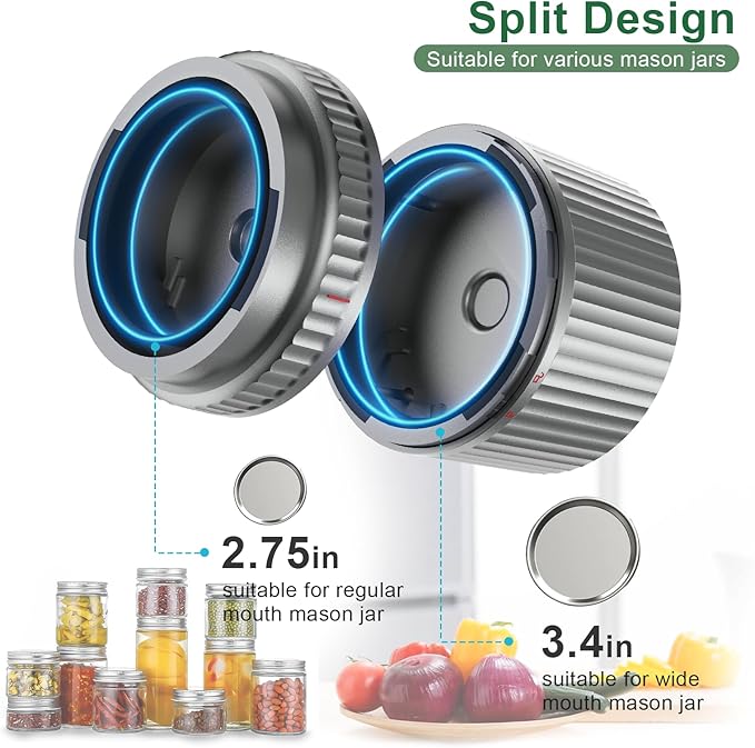 M12 Auto Stop Electric Mason Jar Vacuum Sealer - 2025 Upgrade Smart Jar Vacuum Sealer for Mason Jars with Wide and Regular Mouth Canning Jar Lids Portable Mason Jar Sealer Machine Kit