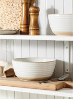Large Serving Bowls Set of 2, 8 inch & 60 oz Salad Bowl, Bowls for Kitchen, Ceramic Bowl for Salad, Soup, Ramen, Popcorn, Chip, Farmhouse Kitchen Decorative, Vanilla White