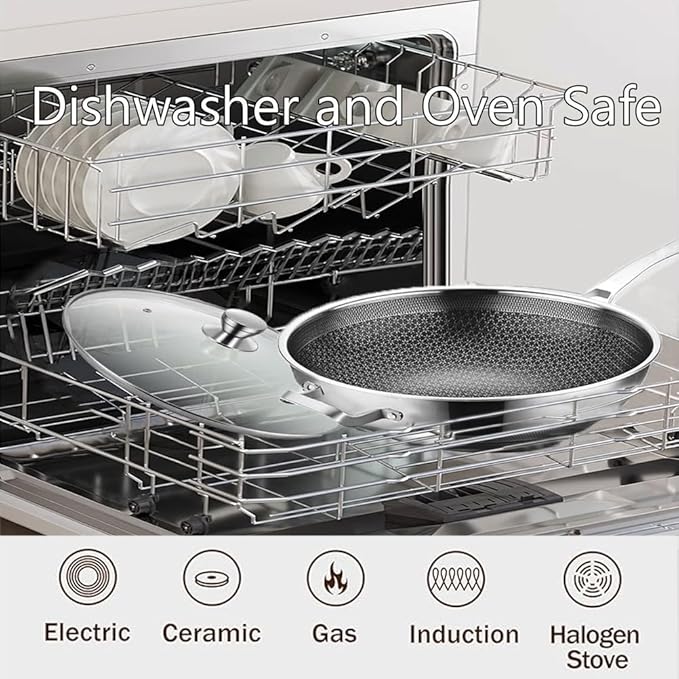 14 Inch Hybrid Stainless Steel Wok with Lid & Steamer Basket,Nonstick Stir Fry Pan, PFOA-Free,Stay-Cool Handle,Works on Induction,Dishwasher & Oven Safe