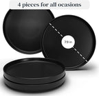 Matte Black Stoneware Dinnerware Set - Stylish Dessert & Appetizer Plates (7.5' Set of 4), Dishwasher & Microwave Safe