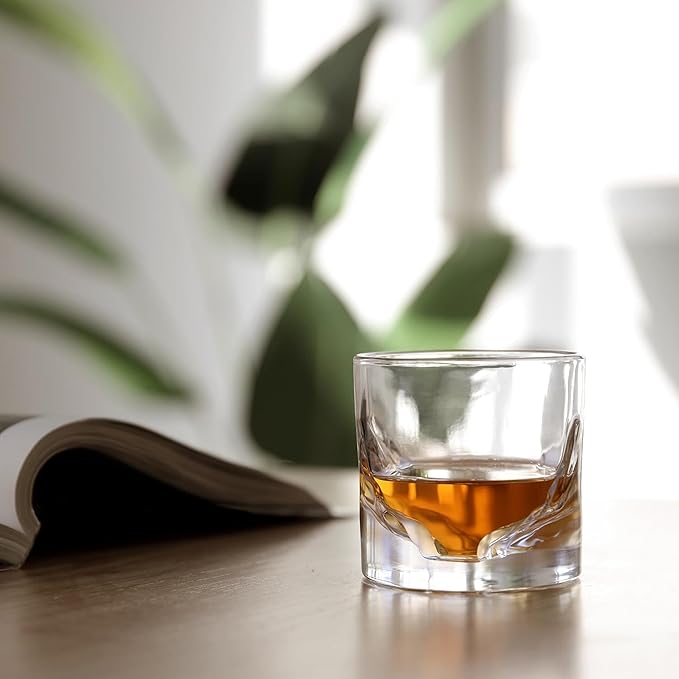 LIITON Grand Canyon Heavy Crystal Whiskey Glasses Gift Set of 4, Thick Freezable Bourbon Glass 1lb Each, Premium Whiskey Gifts for Men, Frozen Crystal Chills Cocktails, 10 oz