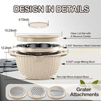 Colanders, 4-1 Colander with Mixing Bowls Set, Strainers for Kitchen, Food Strainers with Grater, Kitchen Gadgets Strainer Basket for Draining Pasta, Vegetable, Fruit & Veggie Washerl,Beige