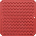Silicone Dish Drying Mat for Multiple Usage,Easy clean,Eco-friendly,Heat-resistant Silicone Mat for Kitchen Counter or Sink,Refrigerator or Drawer liner Red M 12 inches x 12 inches