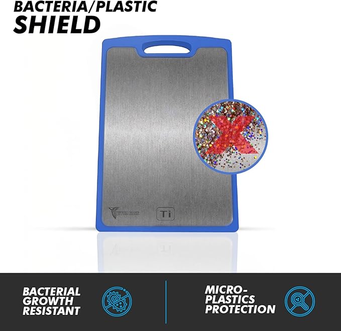 Titanium Cutting Boards for Kitchen - Dual-Sided Cutting Board with Pure Titanium and Wood Surface, Durable Chopping Board, Easy to Clean with Juice Groove - Large 15 x 10 (Blue)