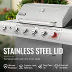 Royal Gourmet 5-Burner Propane Gas Grill with Side Burner, Stainless Steel Barbeque Grills, Silver, GA5404S