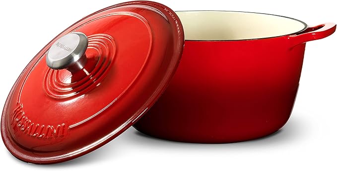 Signature Enameled Cast Iron Dutch Oven, Non-Stick Serving Pot with Tight Fitting Lid for Perfect Roasting, Baking, Sauteing, and Bread Making | 5.5Q (5.2L) - Red