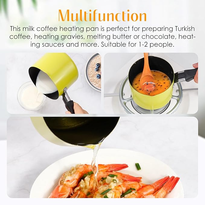 550ml/0.5 Quart Nonstick Sauce Pan, Baby Milk Heating Pot with Pour Spouts for Gas, Electric & Induction Stoves, Portable Small Cooking Pot for Melting Butter, Chocolate, Making Porridge (Yellow)