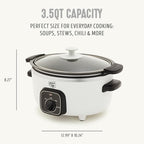 GreenLife 3.5QT Slow Cooker, Non-Toxic PFAS-Free Ceramic Nonstick Removable Interior Bowl, Programmable, Keep Warm, Stovetop & Oven Safe, Dishwasher Safe Parts, Glass Lid, White
