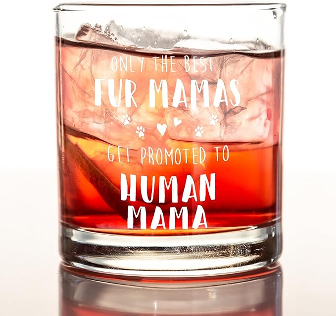 kunlisa New Mama Gifts Whiskey Glasses, First Time Mom Gifts for Mother's Day Birthday, Promoted to Human Mama 10 oz Drinking Rocks Glasses for Women Whisky Cocktail Scotch Bourbon Liquor