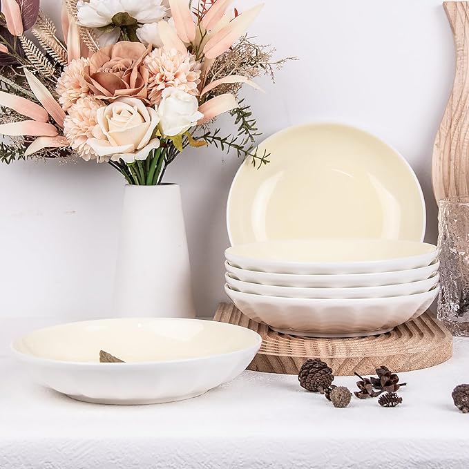 Set of 6 Dinner Plates 8 Inch, Yellow Porcelain Plates, Microwave Oven Dishwasher Safe Scratch Resistant