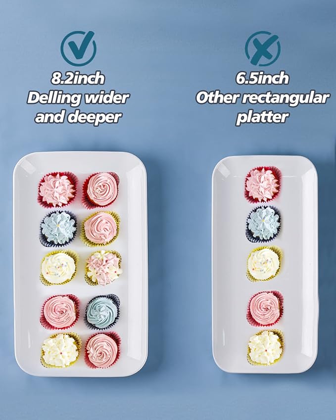 DELLING Large Serving Platter Set 14 inch Widened Large Serving Tray, White Rectangular Plates, Serving Platters for Entertaining, Serving Trays for Party, Oven Safe Dinnerware, Set of 3