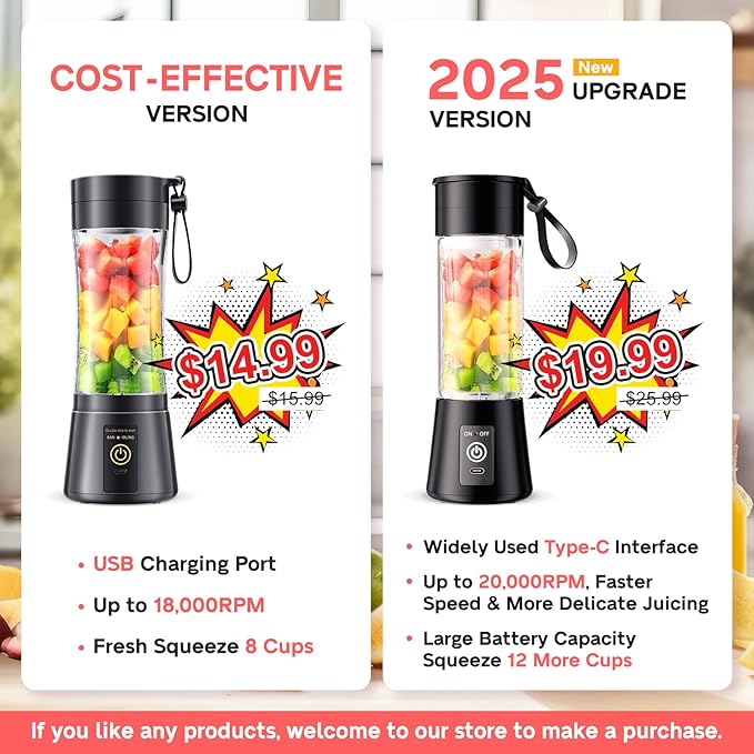 Portable Blender for Smoothies & Shakes - Personal Blender with 12Oz Traveling Cup, BAP Free, 6 Stainless Steel Blades, Freshly Squeezed for Office/Picnic/Sports