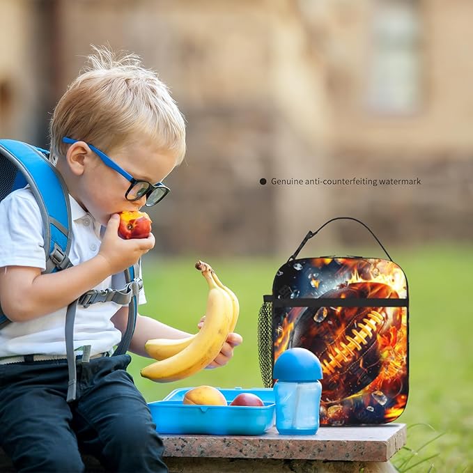 American Football Lunch Bag Kids Insulated Football Lunch Box for Boys Girls Kids Teens School Work Office Travel Picnic Hiking Beach Reusable Waterproof Leakproof Portable Fits Most Bento Boxes